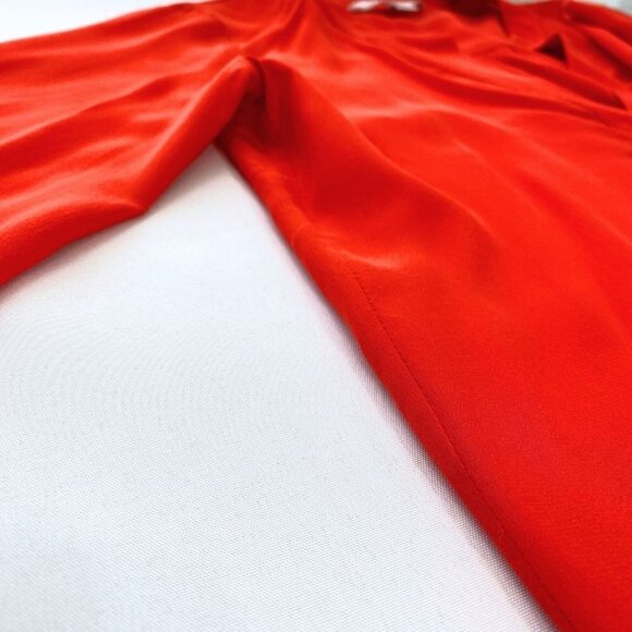 DIANE VON FURSTENBERG ESTI RED SILK ROLLED TAB SLEEVE BLOUSE - 2 - Picture 8 of 12